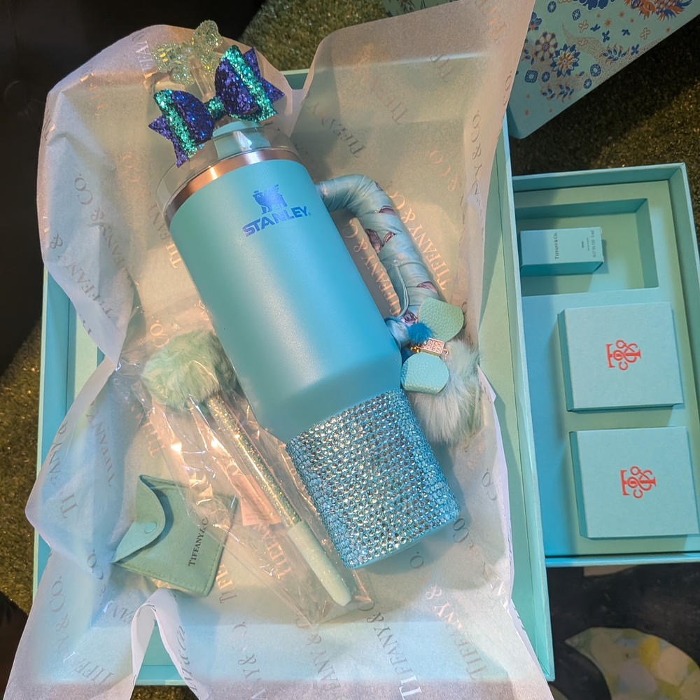 Stanley Blue Tumbler with Rhinestone Accent